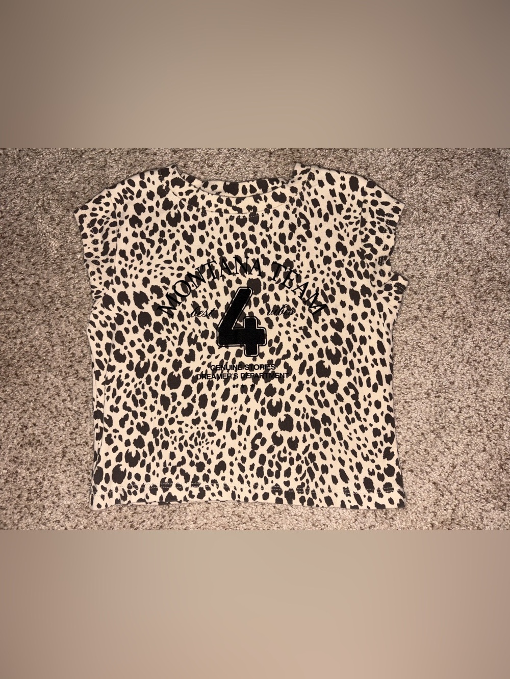Zara Beige and Black Leopard Print Tee with Number 4 Graphic